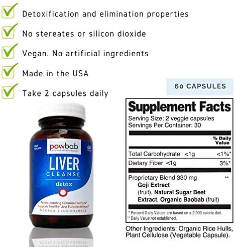 powbab Liver Cleanse Detox. #1 Patent-Pending Optimized Repair Formula. Liver Md Focus Research with Organic Baobab Beet Root Powder and Goji. Beats Milk Thistle Silymarin &amp Dandelion (60 Capsul