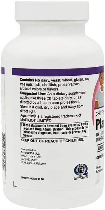 BariatricPal Calcium 1000 mg Tablets with Magnesium D3 and K2 - Certified Organic Whole Food &amp Certified Vegan! (90 Tablets)