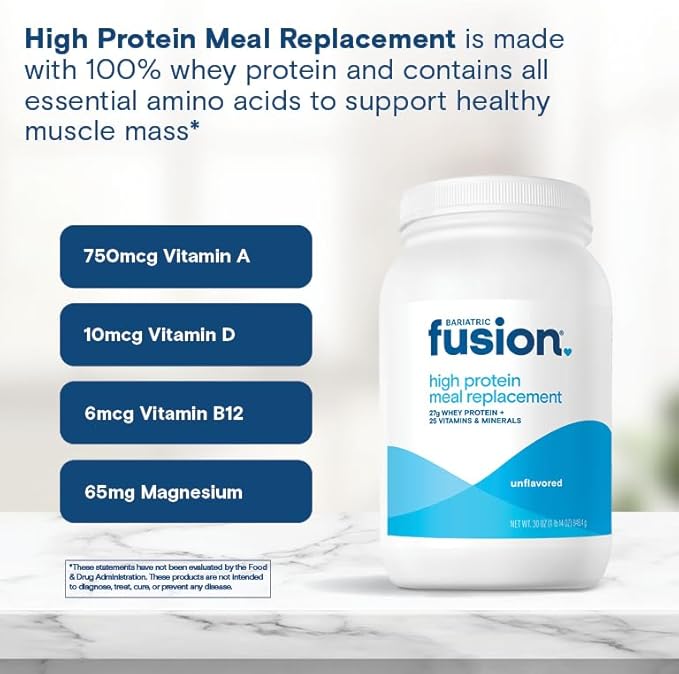 Bariatric Fusion Unflavored Meal Replacement 27g Protein Powder 21 Serving Tub for Bariatric Surgery Patients Including Gastric Bypass and Sleeve Gastrectomy - No Gluten Aspartame or Sugar