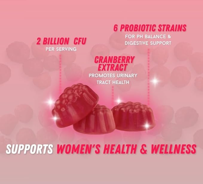 Probiotics for Women Gummies with Raspberry – 6 Premium Strains for pH Balance Digestive Health Vaginal &amp Immune Support 3 Billion CFU Women's Probiotic Gummy for Feminine Health – 60 Gummies