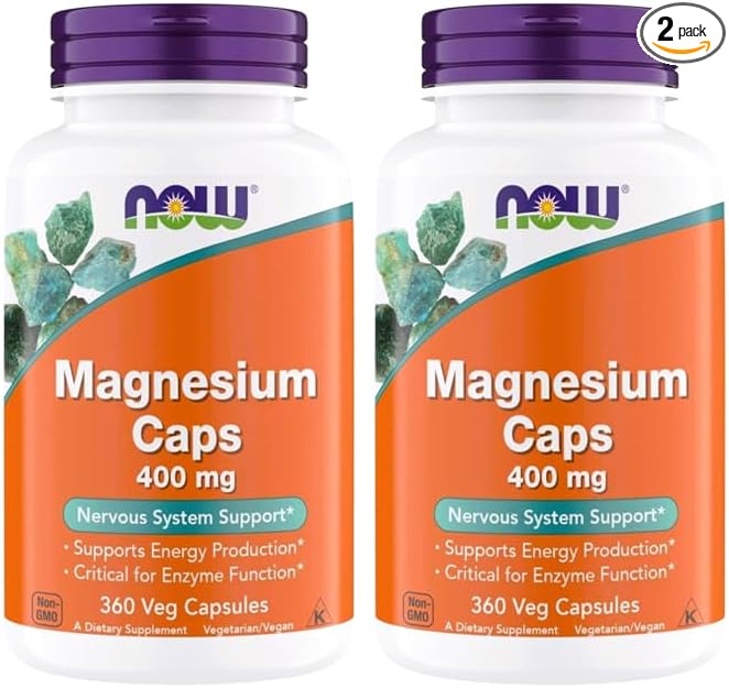 Now Supplements Magnesium 400mg - Enzyme Function* Nervous System Support* - Magnesium Supplement for Men and Women 360 Veg Capsules Kosher Vegan Gluten-Free Magnesium Supplements (Pack of 2)