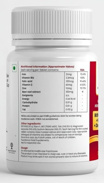 Iron B12 FOLIC Acid VIT C for Healthy Energy Stamina Immunity (Pack of 1 30)