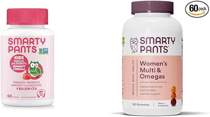 SmartyPants Kids Probiotic Immunity Gummies: Prebiotics &amp Probiotics for Digestive Health &amp Women's Multivitamin Gummies: Omega 3 Fish Oil (EPA/DHA)