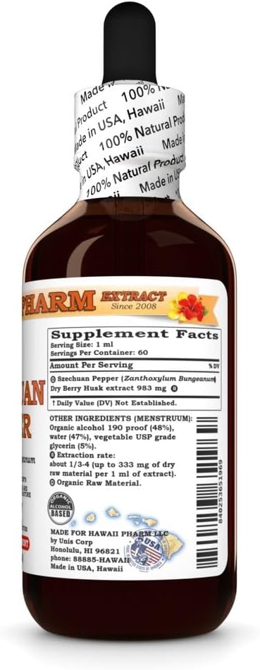 Szechuan Pepper (Zanthoxylum Bungeanum) Dry Berry Husk Tincture All Natural Vegan Pure Liquid Extract - 2 fl.oz