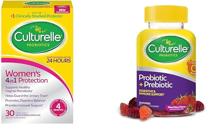 Culturelle Women's 4-in-1 Probiotics for Women Digestive &amp Vaginal Health with Daily Probiotic Gummies for Men &amp Women Digestive Health 52 Count