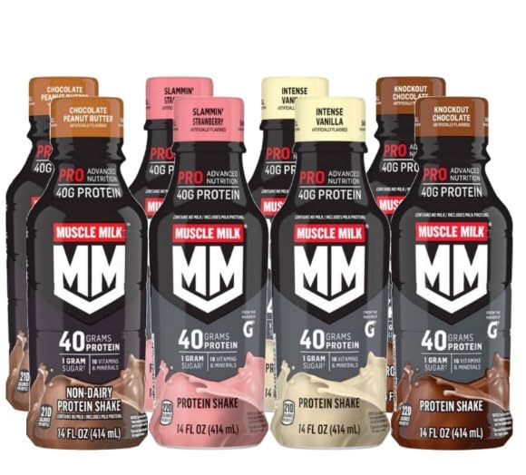 Muscle Milk Pro Advanced Nutrition Shake 14 Fl Oz 40 g Protein 8 Bottles (Variety Pack)