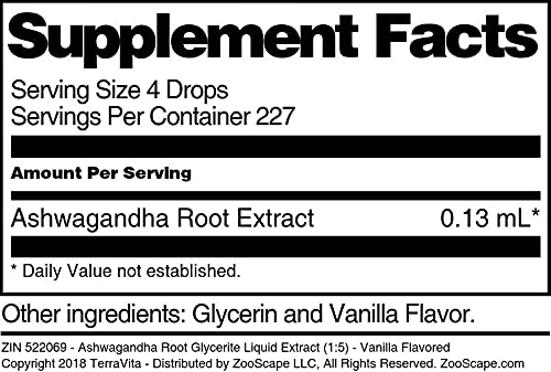 Ashwagandha Root Glycerite Liquid Extract (1:5) - Vanilla Flavored (1 oz ZIN: 522069) - 3 Pack