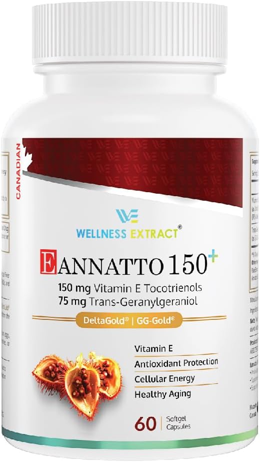 WELLNESS EXTRACT Annatto Tocotrienols 150mg with GG Vitamin E Supplement Tocopherol-Free Non-GMO Gluten Free Antioxidant Support for Heart &amp Cellular Health 60 Softgels