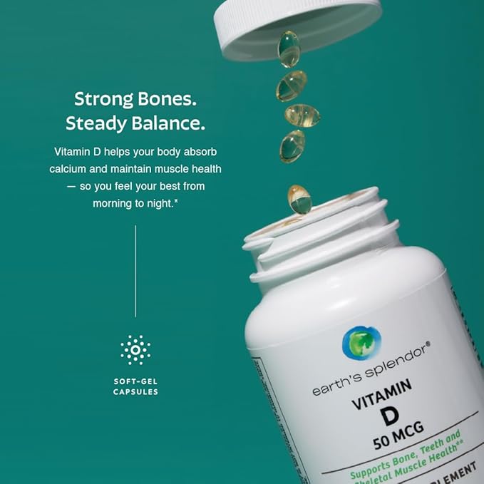 Earth's Splendor Vitamin B12 1000 mcg Tablets (200 Count) + Vitamin D Softgels – Energy Metabolism Bone &amp Muscle Support Gluten Free No Artificial Colors or Flavors