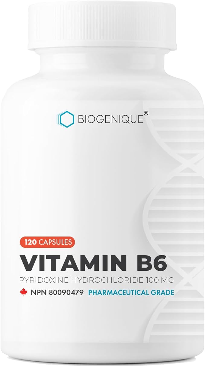 Vitamin B6 100 mg - Capsules B6 Pyridoxin - Supports Energy Production &amp Metabolism - 2 Months Supply Vitamin B6 Supplement Made in Canada Non-GMO Vegan (120 Count)