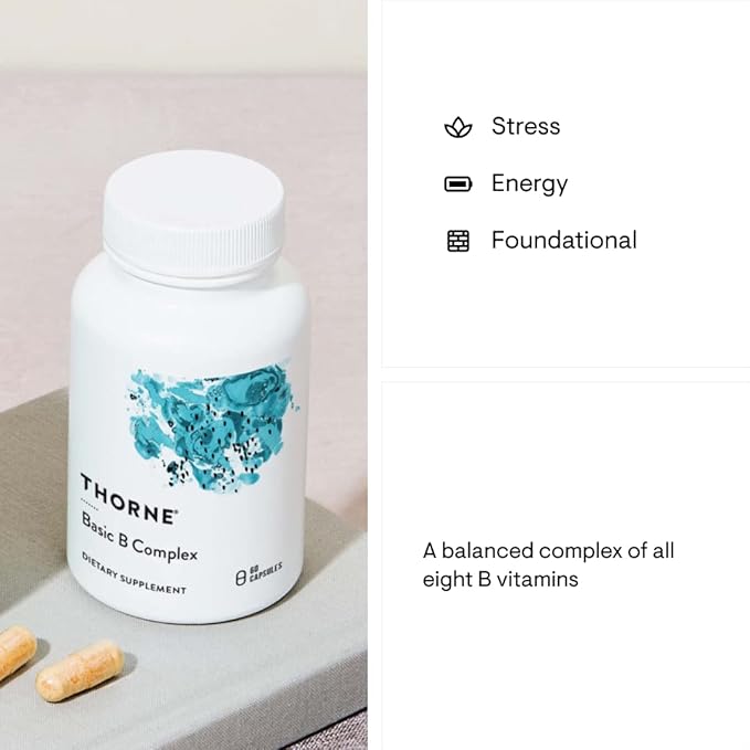 THORNE - Basic B Complex (60 Capsules) &amp Vitamin D-5000 (60 Capsules) Bundle - Supports Cellular Energy Production Brain Health &amp Healthy Bones - Gluten Dairy &amp Soy-Free