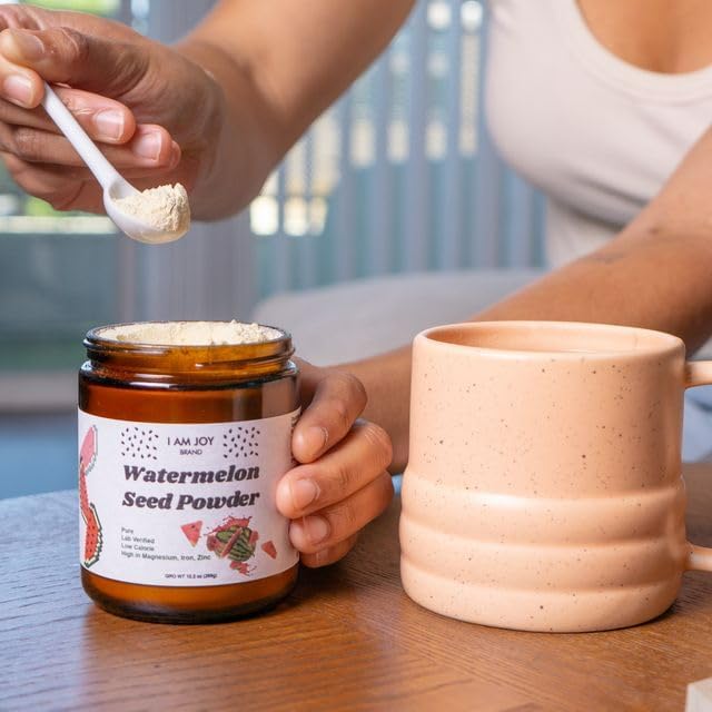 I Am Joy co. Watermelon Seed Protein Powder | Pure Pesticide-Free Nutrient Dense Protein Rich High in Magnesium Iron &amp Zinc | Add to Tea &amp Smoothies | Non-GMO | Vegan | 16oz Jar