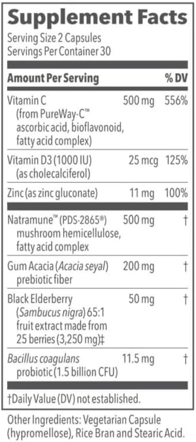 LifeSeasons Clinical Immunity - Daily Boost - Immune System Booster - Pre + Probiotics - Increases Antibodies &amp Immune Cells - Elderberry Zinc Natramune &amp Vitamin C + D3-60 Capsules