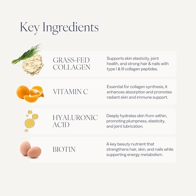 Collagen Powder for Women Beauty Blend with Vitamin C Biotin &amp Hyaluronic Acid Supports Hair Skin &amp Nails 20 Servings Grass-Fed Bovine Unflavored
