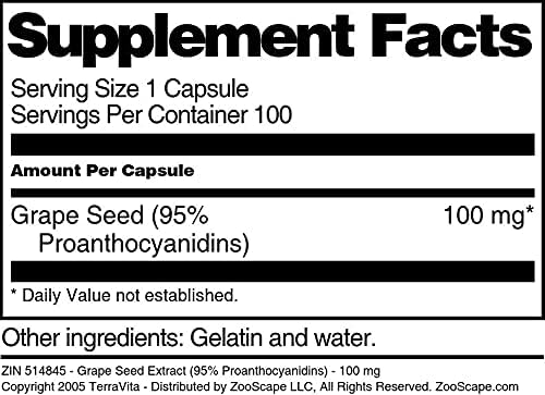 Grape Seed Extract (95% Proanthocyanidins) - 100 mg (100 Capsules ZIN: 514845)