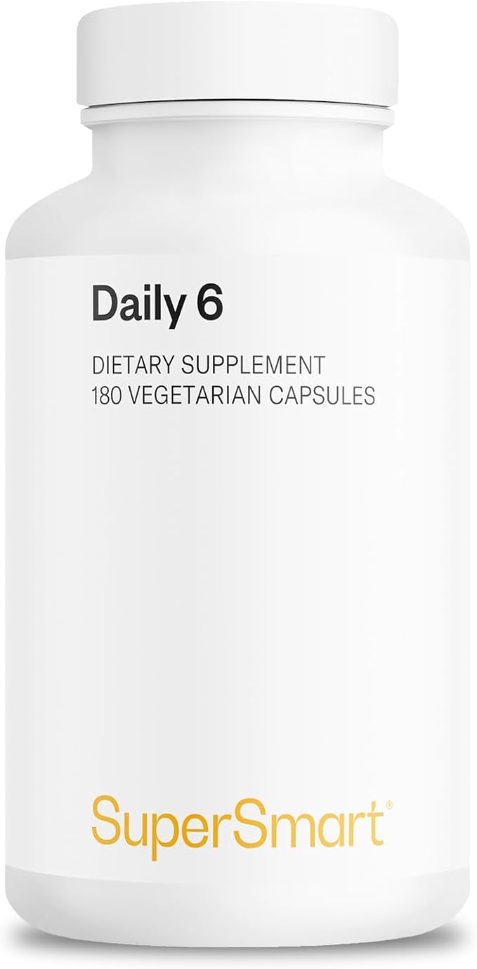 Supersmart - Daily 6 ® - Powerful Mutlivitamin Formula with 55 Ingredients (with PQQ Nicotinamide Riboside) - Support Healthy Cardiovascular System | Non-GMO &amp Gluten Free - 180 Vegetarian Capsul
