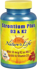 Nature's Life Strontium Plus D3 &amp K2 Supplement - Healthy Bone Support for Women &amp Men Stronium Citrate Trace Mineral Nutritional Support for Adults Vegetarian &amp Bioavailable - 60 Table