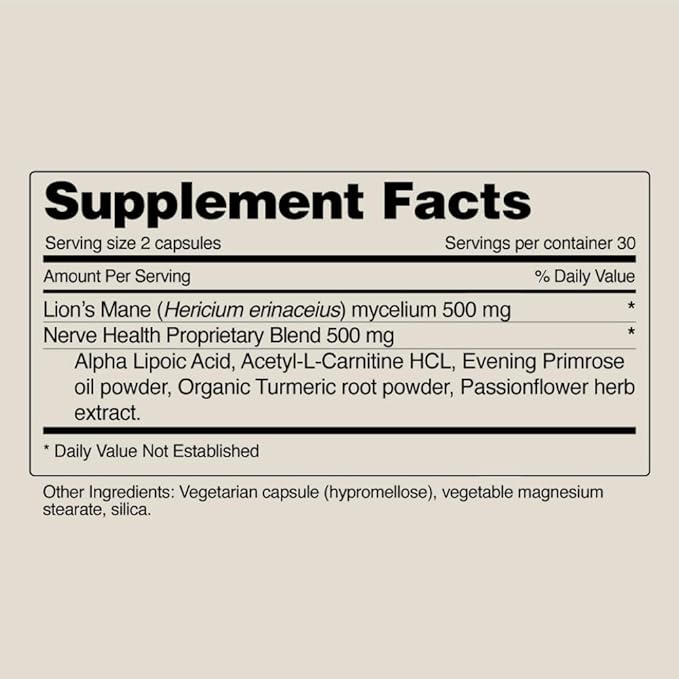 Snap Supplements Nerve Health Support with Lion’s Mane Organic Turmeric &amp Herbs – Supports Mental Clarity Memory Focus &amp Nerve Function – 60 Capsules