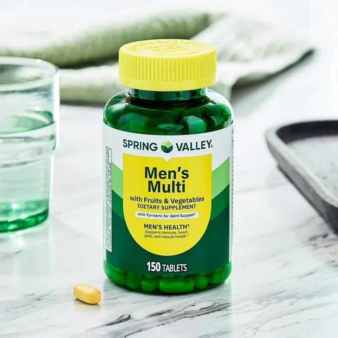 SUREFECT Spring Valley Men's Multivitamin Tablets with Fruits &amp Vegetables - Includes Turmeric for Joint Support 150 Count Organizer.