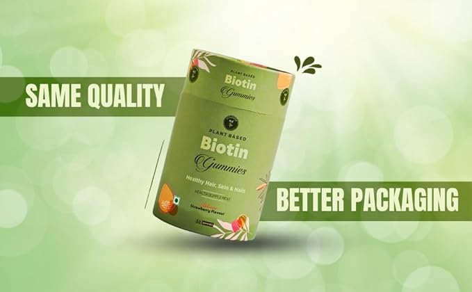 Healthy &amp Shiny Hair Growth | Enriched with Natural Biotin B7 B6 B5 Zinc &amp Amla Extract | 60 Gummies - Strawberry Flavour