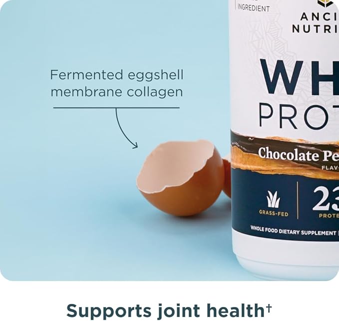 Ancient Nutrition Grass Fed Whey Protein Chocolate Peanut Butter 23g Protein 18 Servings Hydrolyzed Collagen Peptides Organic Regenerative A2/A2 Milk Protein