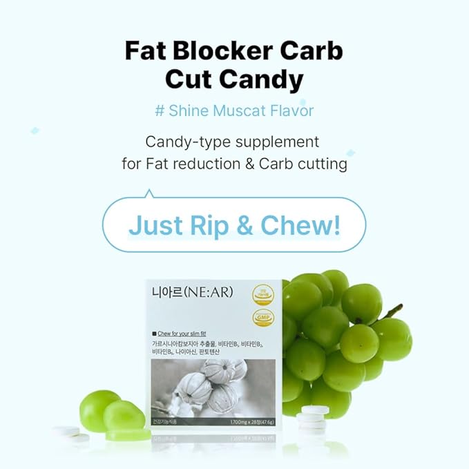 NE:AR Garcinia Cambogia Chews – 750mg HCA from Garcinia Cambogia with Vitamin B Complex – Tasty Shine Muscat Flavor K-Chewables for Daily Metabolism &amp Carbohydrate Support – 28 Chews