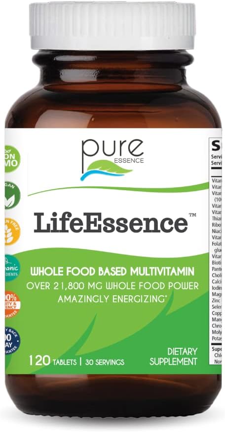 PURE ESSENCE LABS LifeEssence Multivitamin for Women and Men - Natural Herbal Supplement - Vitamin D Vitamin D3 Vitamin B12 Biotin with Whole Foods (120 Tablets)
