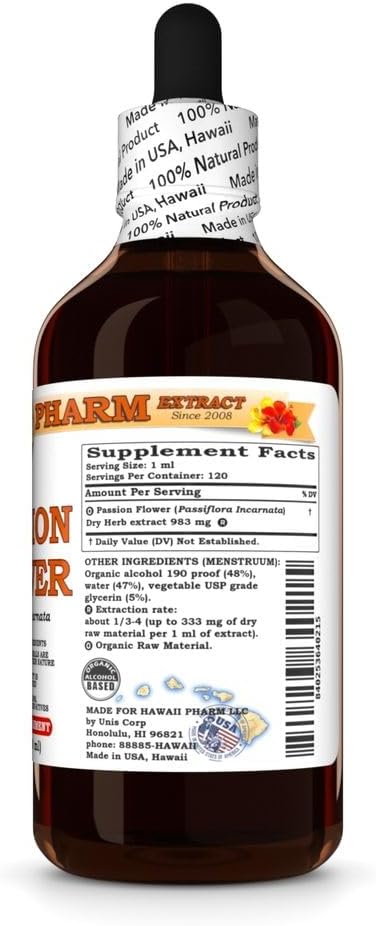 Hawaii Pharm Passion Flower Extract Tincture for Calm and Sleep Support Soothes Digestive Discomfort Promotes Relaxation Encourages Emotional Balance - 4 fl.oz