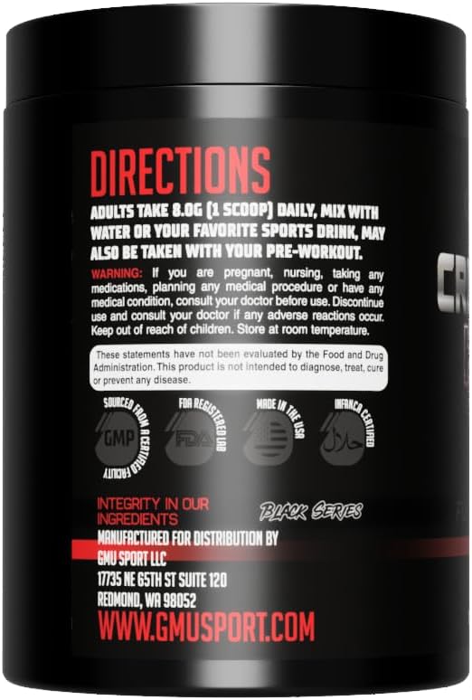 GMU SPORT Creatine 2.0 – Creatine + HMB Powder | 50 Servings | 5g Creatine Monohydrate + 3g HMB + Piperine | Muscle Growth Strength &amp Recovery Support | Clean Unflavored Supplement for Men &amp