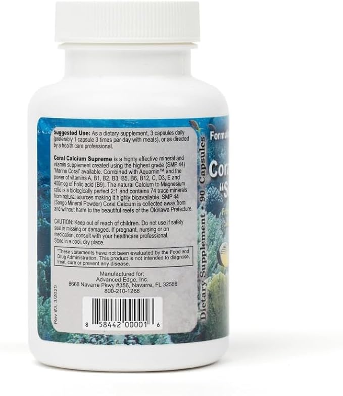 Bobs Best Coral Calcium Supreme I 100% Pure Marine Coral 74 Trace Minerals I 90 Capsules Pack of 3