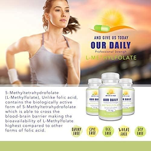 Our Daily Vites L-Methylfolate 15mg/15000mcg – Active 5-MTHF Folate Supplement – High Potency Methyl Folate – Supports Energy &amp Overall Wellness – Vegan Non-GMO Capsules – 90 Servings