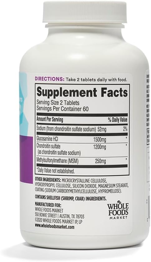 365 by Whole Foods Market Extra-Strength Glucosamine Chondroitin and MSM Supports Healthy Joints 120 Tablets