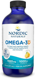 Nordic Naturals Omega-3D Lemon Flavor - 8 oz - 1560 mg Omega-3 + 1000 IU Vitamin D3 - Fish Oil - EPA &amp DHA - Immune Support Brain &amp Heart Health Healthy Bones - Non-GMO - 48 Servings