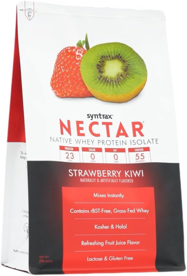 Syntrax Nutrition Nectar 100% Whey Protein Isolate Powder Refreshing Fruit Juice Flavor Strawberry Kiwi 2 lbs