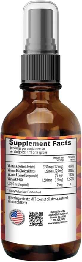 AnuMed Vitamins ADEK2 Spray | 50ml | Cinnamon Flavor | with CoQ10 | Dietary Supplement