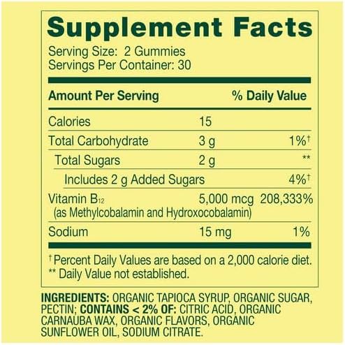H4U Spring Valley Ultra Strength Vitamin B12 with Methylcobalamin Vitamin Supplement Vegetarian Gummies for Metabolism Support Raspberry Flavor 5000 mcg 60 Count