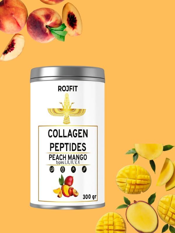 Collagen Powder Drink Mix with Types 1-5 Mango Peach Flavor for Skin Joint and Bone Health 300 gr 10.58 oz