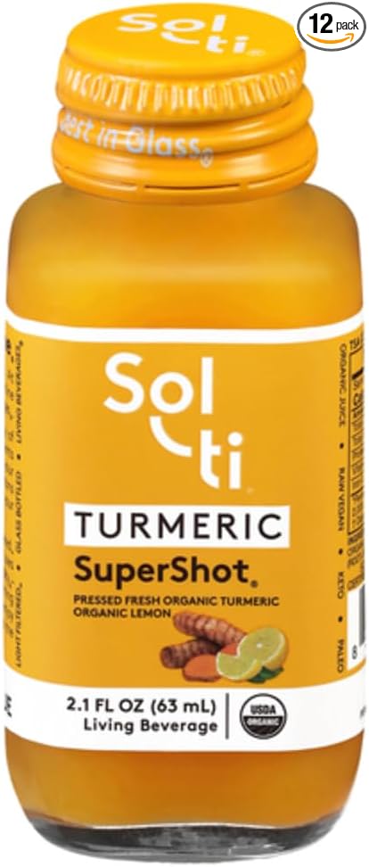 Sol-ti Organic Turmeric SuperShot Drink Black Pepper Enhances Absorption and Bioavailability of Curcumin in Turmeric to Aid in Joint Support SuperFood 12 Pack (2.1 Fl oz)