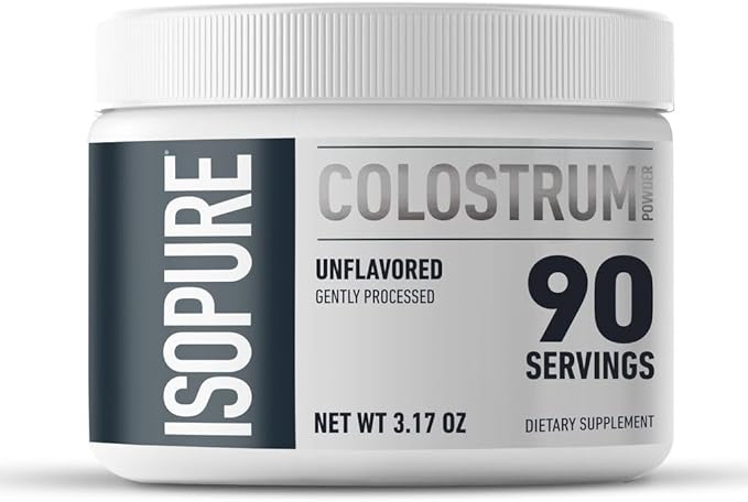 Bundle of Isopure Bovine Colostrum Supplement Powder 90 Servings + Isopure Unflavored Protein Whey Isolate 25g Protein Zero Carb 16 Servings 1 Pound (Packaging May Vary)