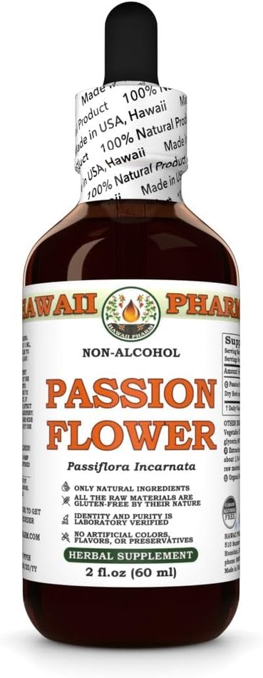 Hawaii Pharm Passion Flower Alcohol-Free Extract Glycerite for Calm and Sleep Support Soothes Digestive Discomfort Promotes Relaxation Encourages Emotional Balance - 2 fl.oz