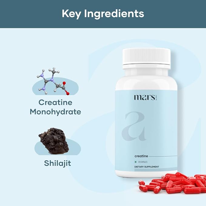 Mars Micronized Creatine Monohydrate Caps with Shilajit &amp Surgemax (240N) | 100% Pure &amp Natural | Overall Well-Being (Pack of 2)