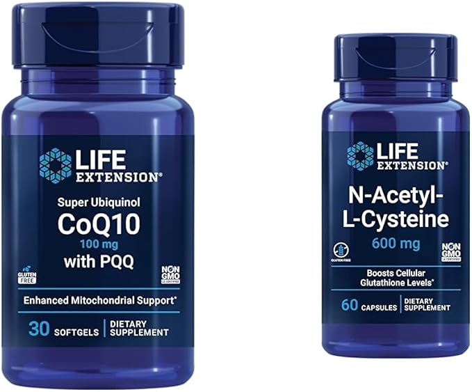 Life Extension Super Ubiquinol CoQ10 with PQQ CoQ10 PQQ &amp N-Acetyl-L-Cysteine (NAC) Immune Respiratory Liver Health