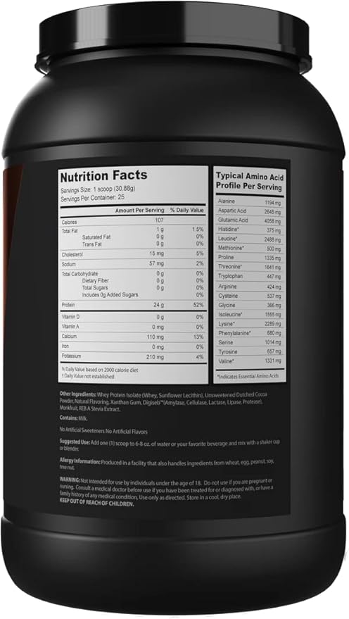 Vyotech Whey Protein Isolate | Naturally Sweetened with Monkfruit | 24g Protein | Zero Carb Sugar-Free Keto-Friendly Gluten-Free Soy-Free &amp Non-GMO | 25 Servings | 1.7 LBS | Chocolate Flavor