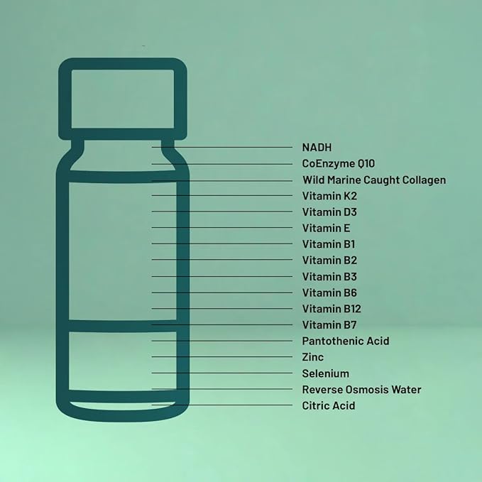 Strong Cell | Cellular Function Booster Liquid | NADH CoQ10 Collagen. 90+% Absorption Rate. Vitamins B1 B2 B3 B6 B7 and B12. Vitamin K2 | 30 Count.
