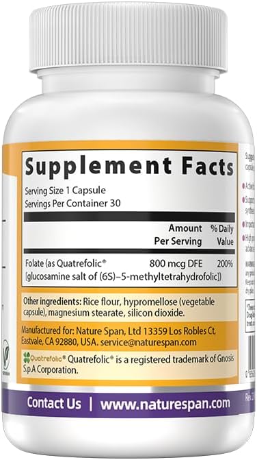 Active 6S-5-methyltetrahydrofolic Acid 800 mcg30 Capsules