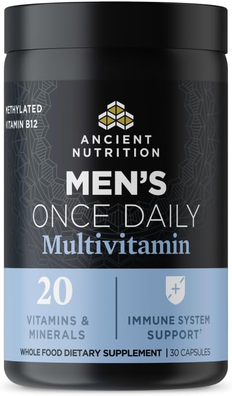 Ancient Nutrition Multivitamin for Men Multi Men's Once Daily Vitamin Supplement Methylated Vitamin A B K2 Magnesium Supports Immune System 30 Ct