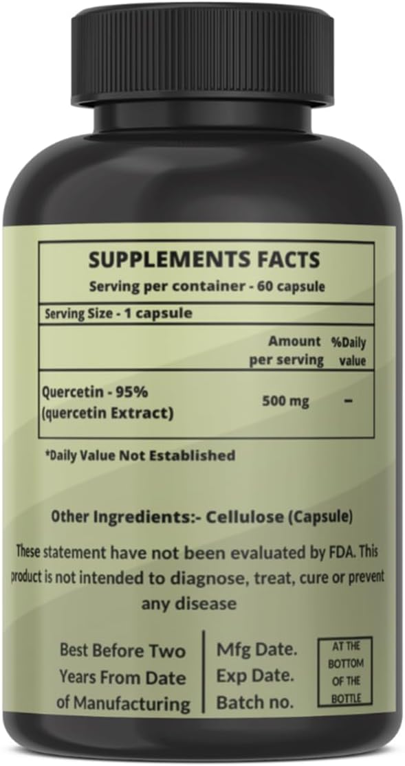 Quercetin Extract Capsules Non-GMOGluten-Free Vegetarian Supports Overall Health Strength Energy (60 Capsules)