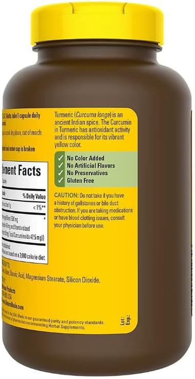Nature Made Turmeric Curcumin with Standardized Extract Herbal Supplement Provides Antioxidant Benefits 180 Capsules