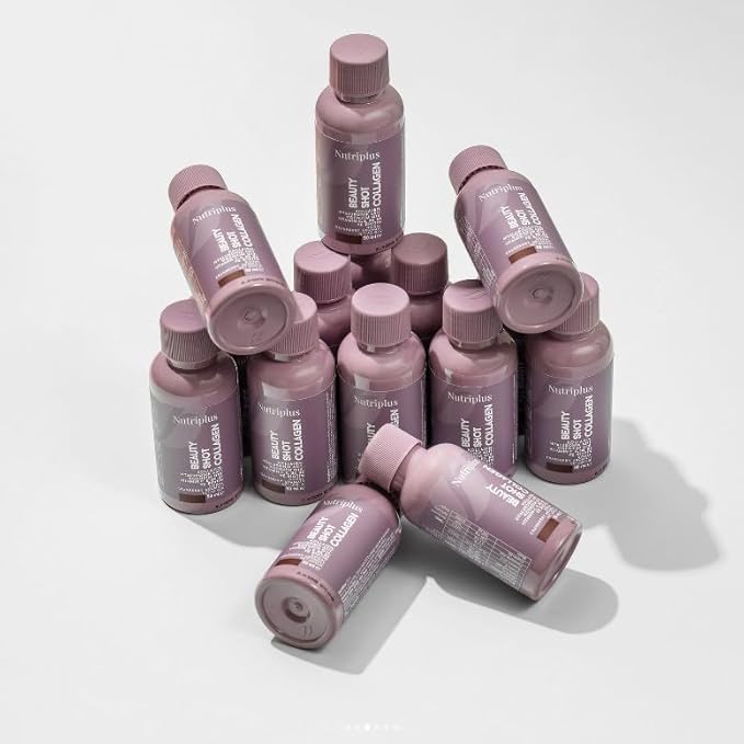 FARMASi Nutriplus Beauty Shot Collagen – Type I &amp III Collagen with Hyaluronic Acid Biotin &amp Vitamins Sugar-Free Cranberry Flavor 1.69 fl oz x 12 Shots