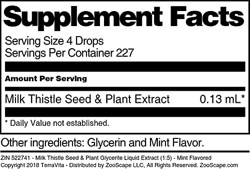 Terravita Milk Thistle Seed &amp Plant Glycerite Liquid Extract (1:5) - Mint Flavored (1 oz ZIN: 522741)